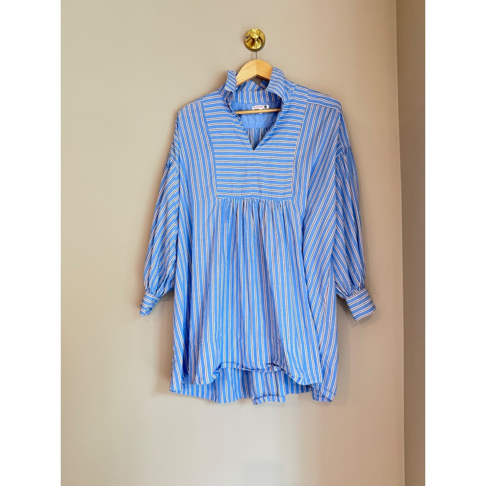Sundry Blue Striped Cotton Tunic Top Beach Coverup  Size 0‎